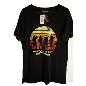 Ghostbusters Who You Gonna Call? Women XL Black Retro T-Shirt 80s Things NEW